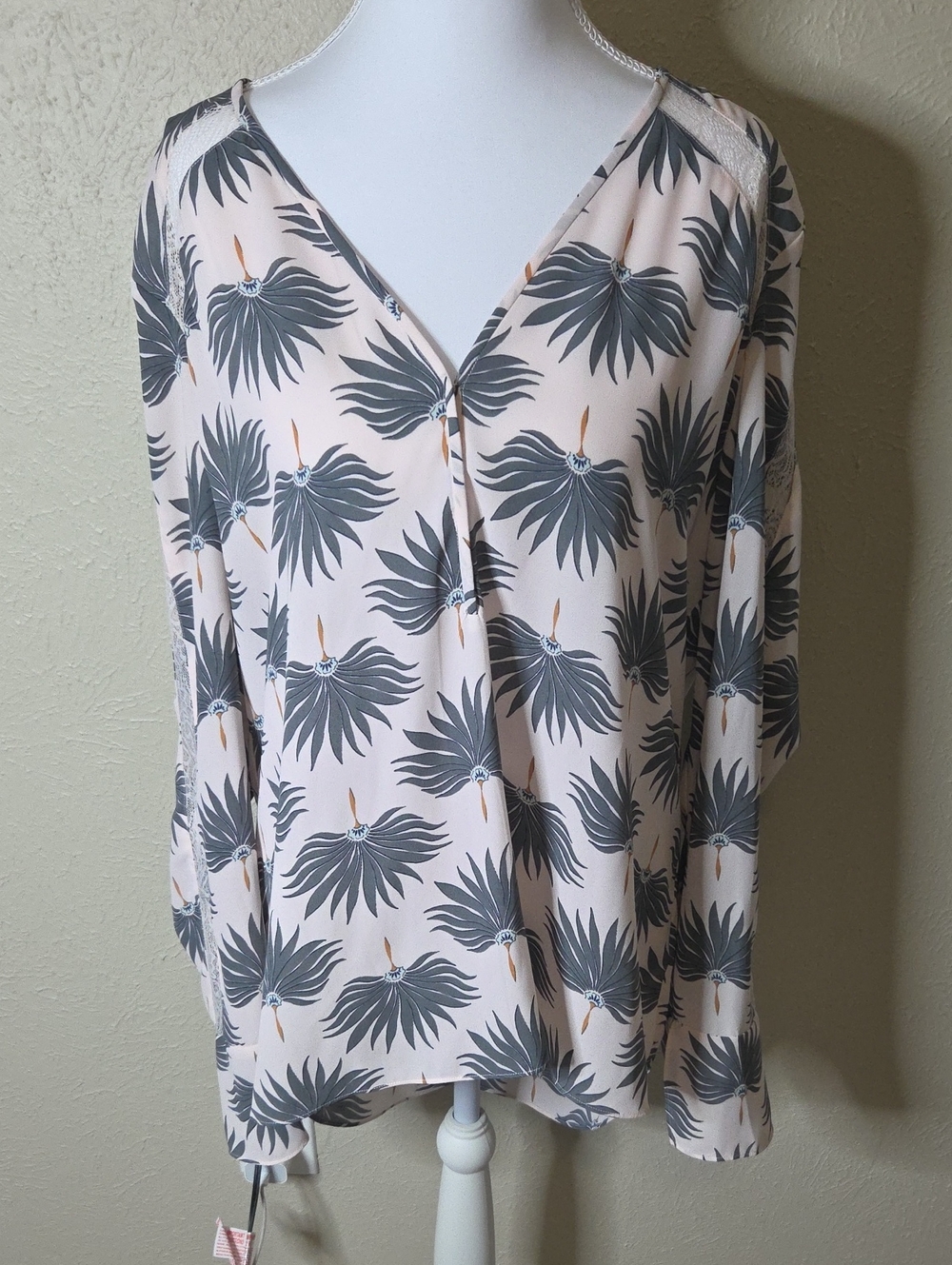 Chelsea28 Blush Pink and Charcoal Floral Blouse